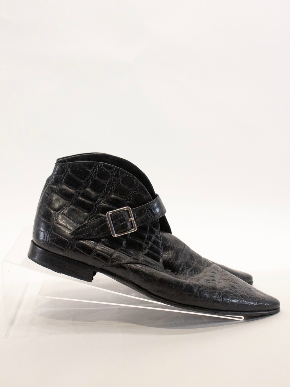 Saint Laurent Men’s Black Croc-Embossed Leather Boots - Picture 4 of 5